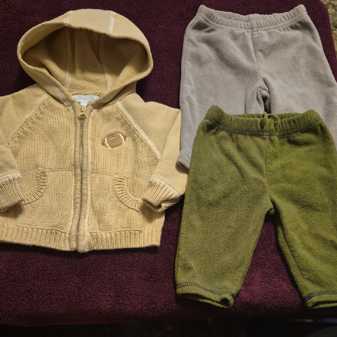 3pc 3-6m Boy Kids Cozy Beige Football Hoodie And Pants Set